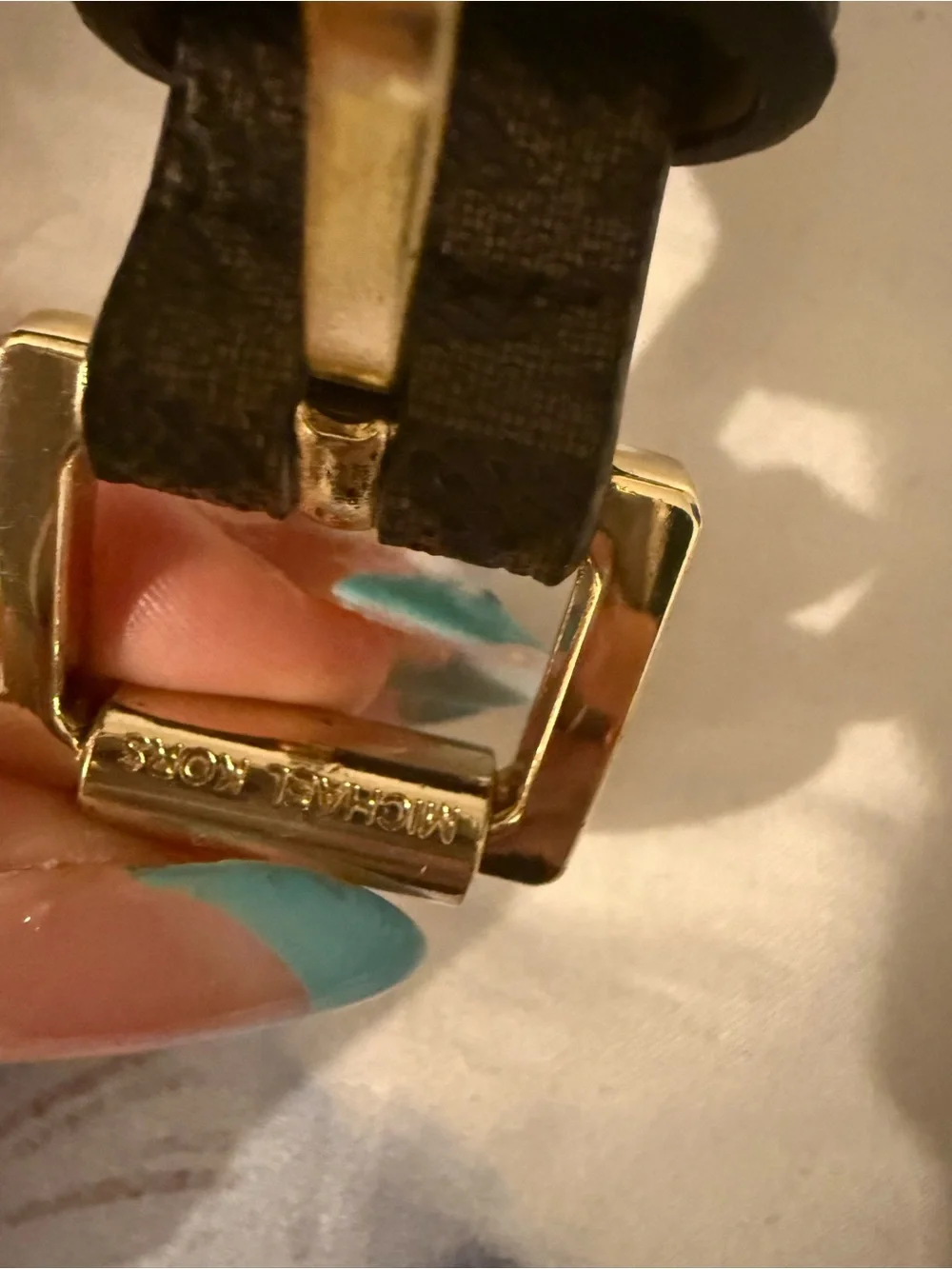 Michael Kors Slim Black Leather Belt with Gold-Tone Buckle